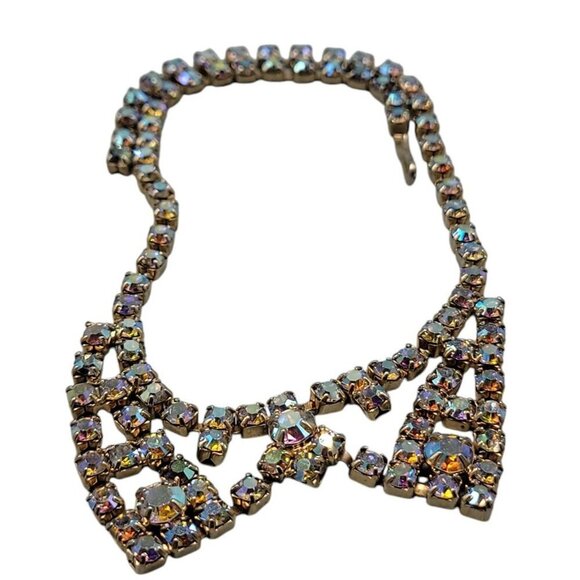 Aurora Borealis Rhinestone Necklace 14" Vintage Irridescent Glowing Chain - Picture 14 of 14